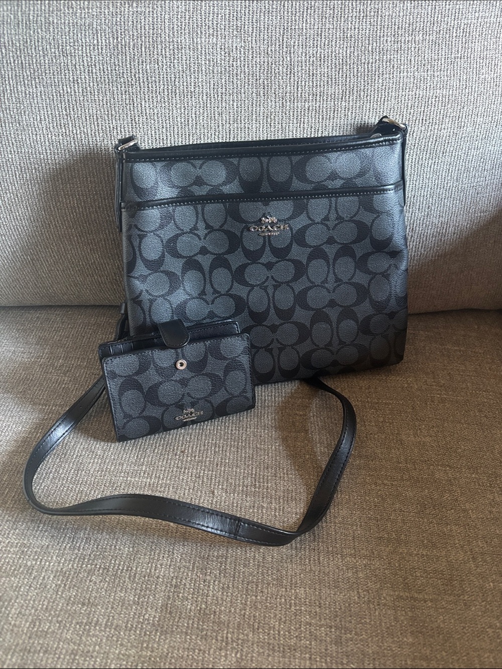 Coach Black & Charcoal Signature Crossbody with Card Case